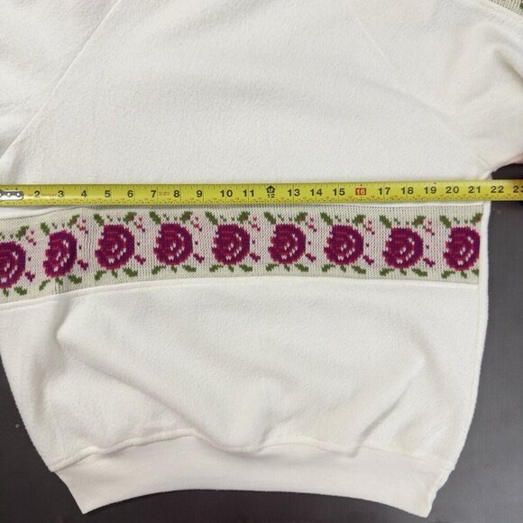 Vintage Justin Allen Knit Roses Women Fleece Cream Long Sleeve Sweatshirt Small - Picture 10 of 11